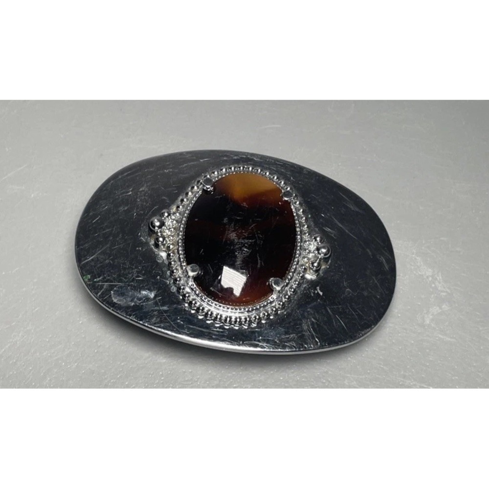 Vintage Western Oval Silver Tigers Eye Belt Buckle Chrome